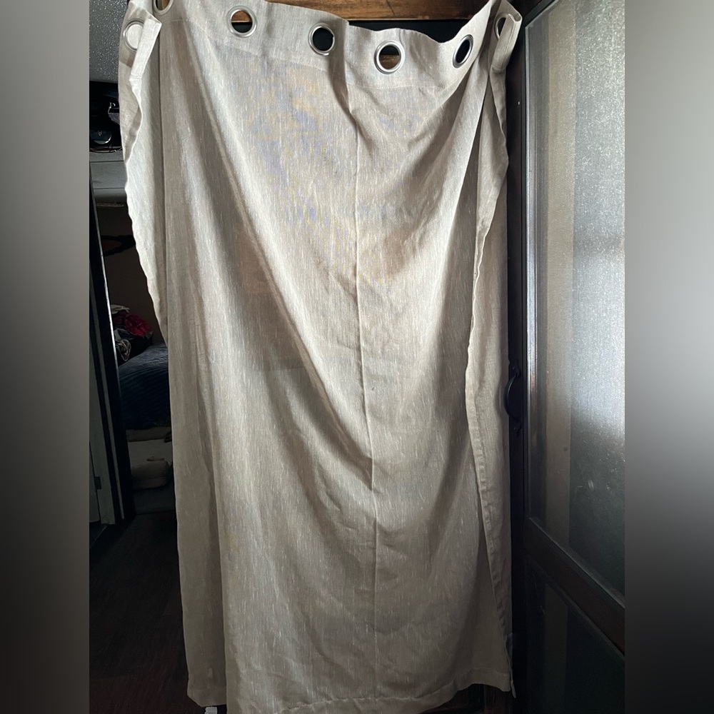 3 Sets of Two Elegant Tan Linen Curtains - Picture 3 of 3